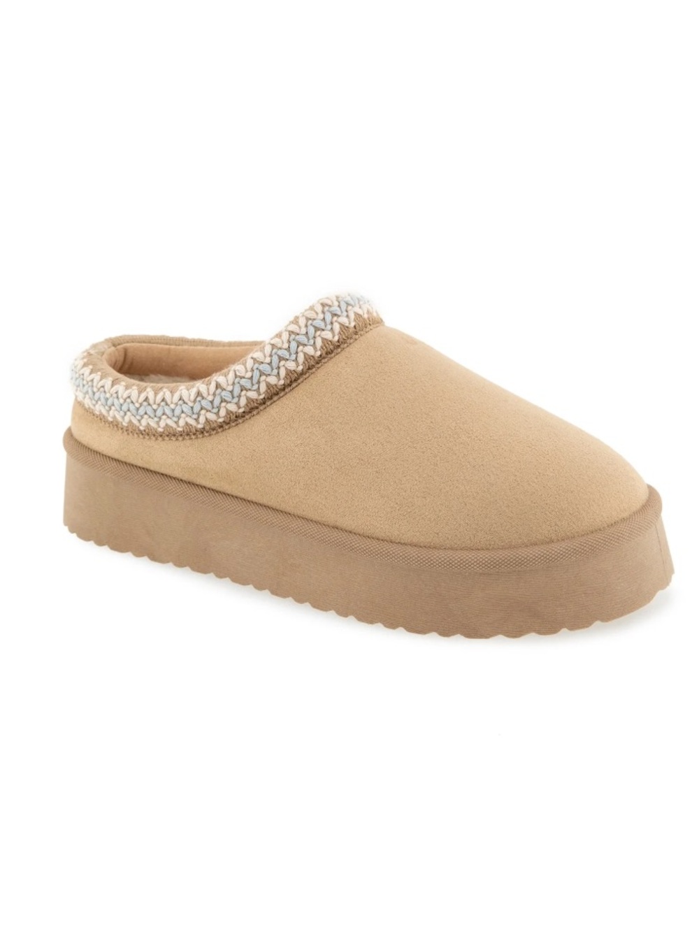 UNIONBAY Women’s Tan Beige Faux Suede Platform Mule Clogs w/ Faux Fur Lining